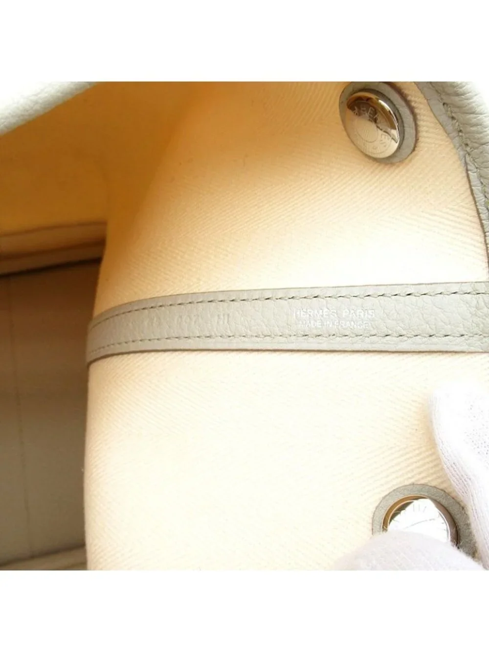 Hermes Garden Party 36 Toile Officiere Negonda Handbag Pearl Gray